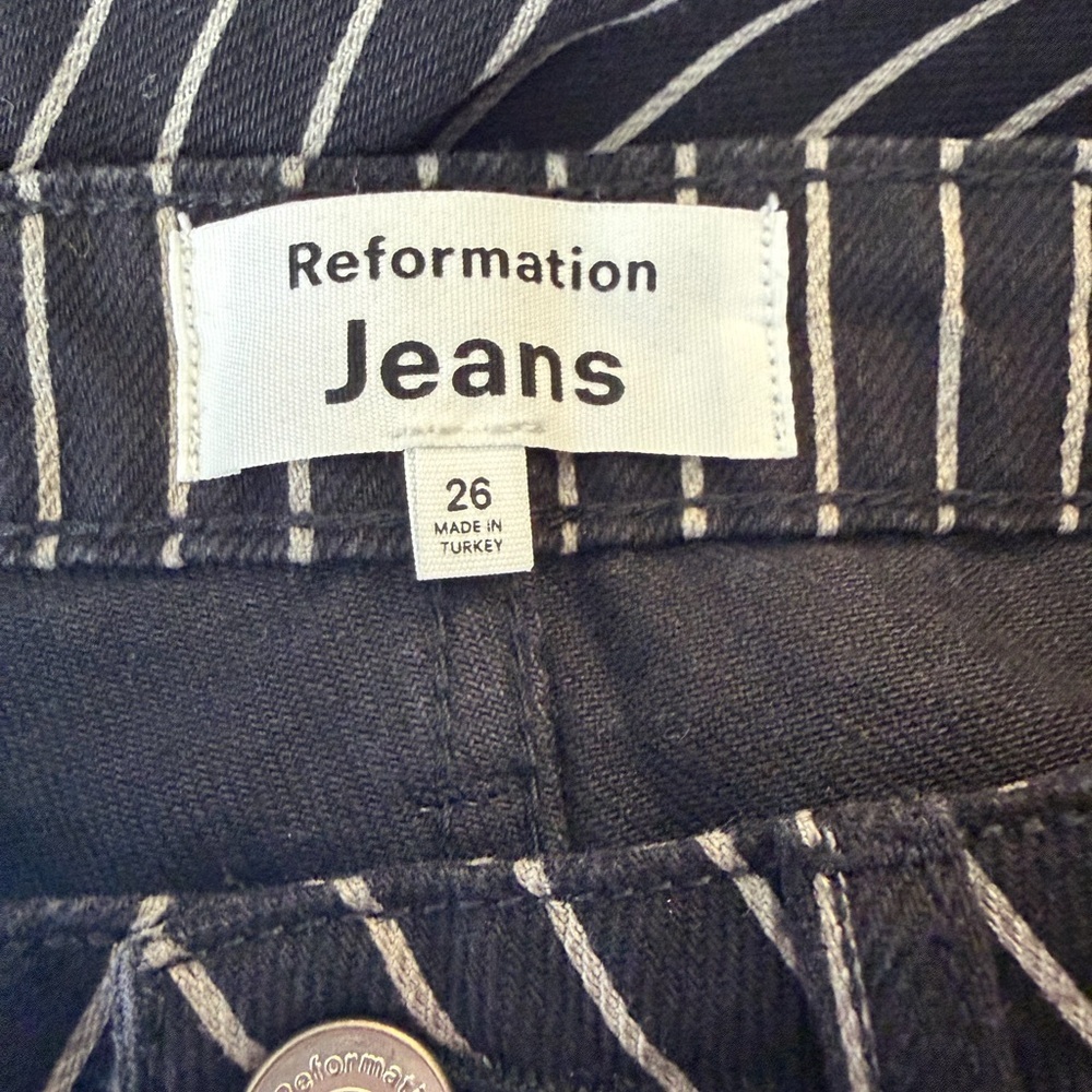 Reformation Georgia Pinstripe High Rise Flare Jeans - Picture 6 of 7